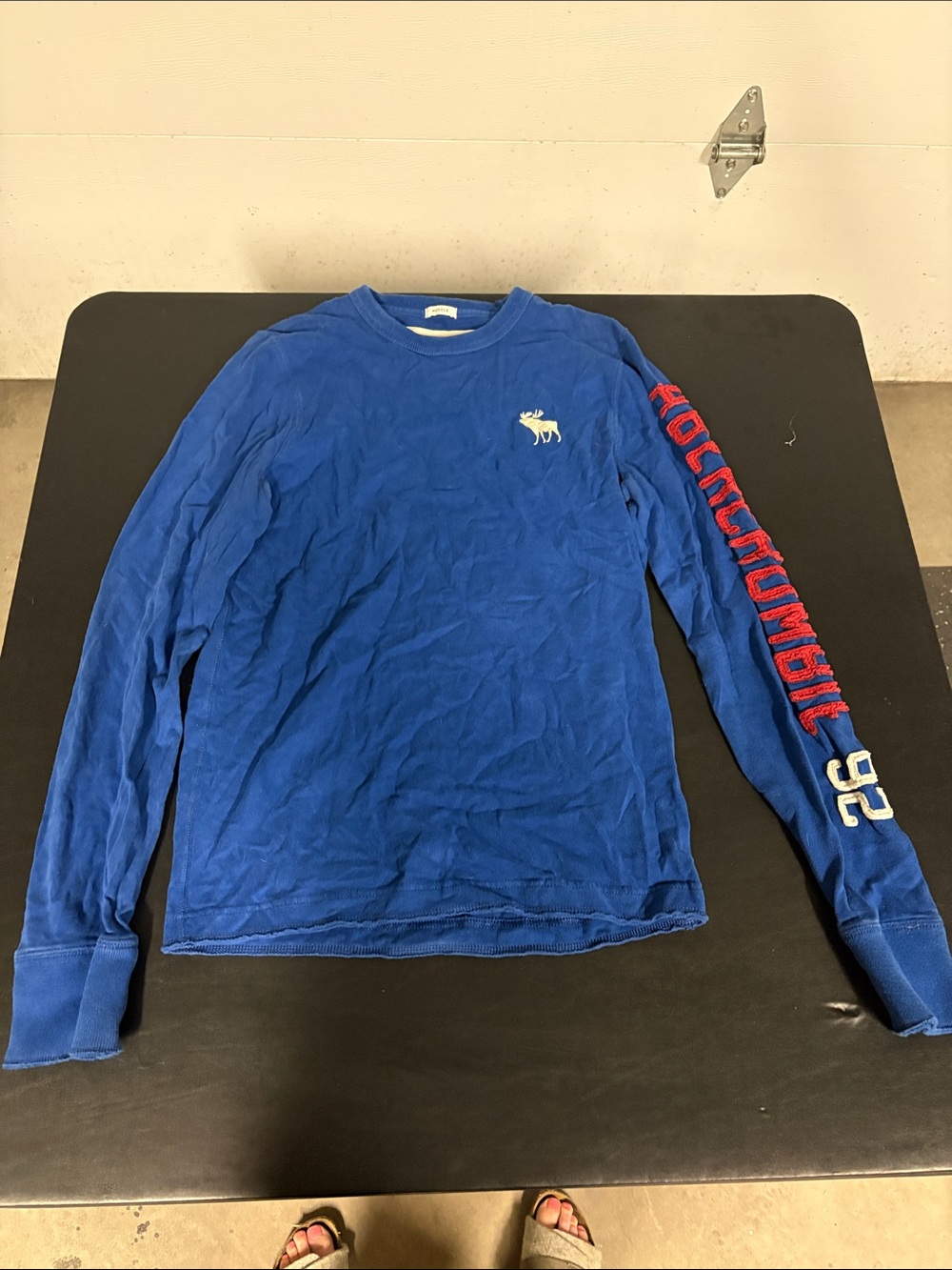Abercrombie & Fitch Royal Blue Long Sleeve Logo Tee with Red Sleeve Script